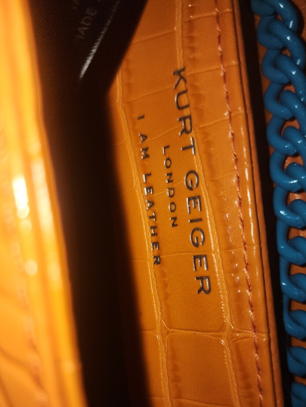 Kurt Geiger Orange Croc-Embossed Shoulder Bag with Pink Emblem - Picture 6 of 13